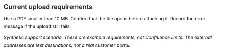 The Current upload requirements section reached through the corrected link in Confluence.